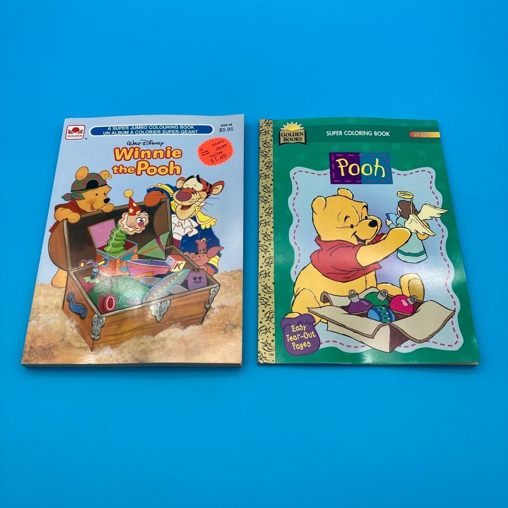 Vintage Winnie the Pooh Colouring Books 1990s Golden Books Set Disney Unused